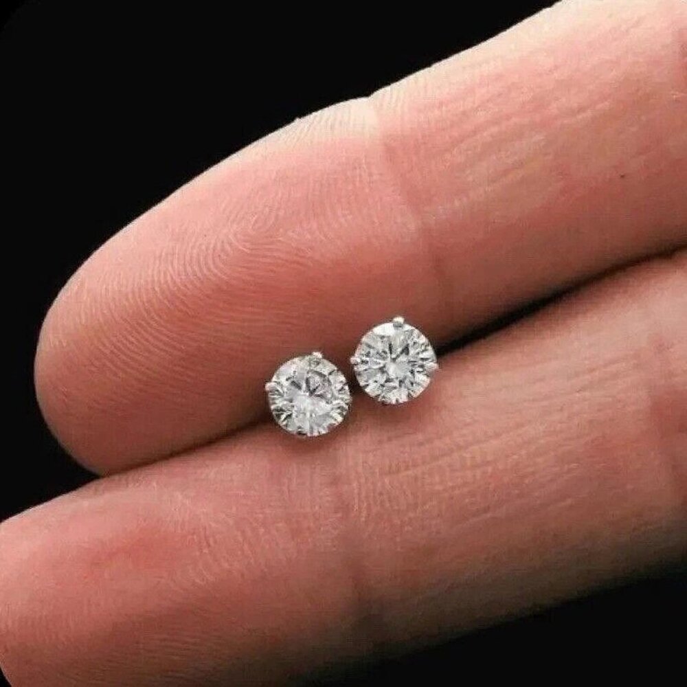 2Ct Round Cut VVS1/ D Lab created Stud Earrings 14K White Gold 7mm Screw Back